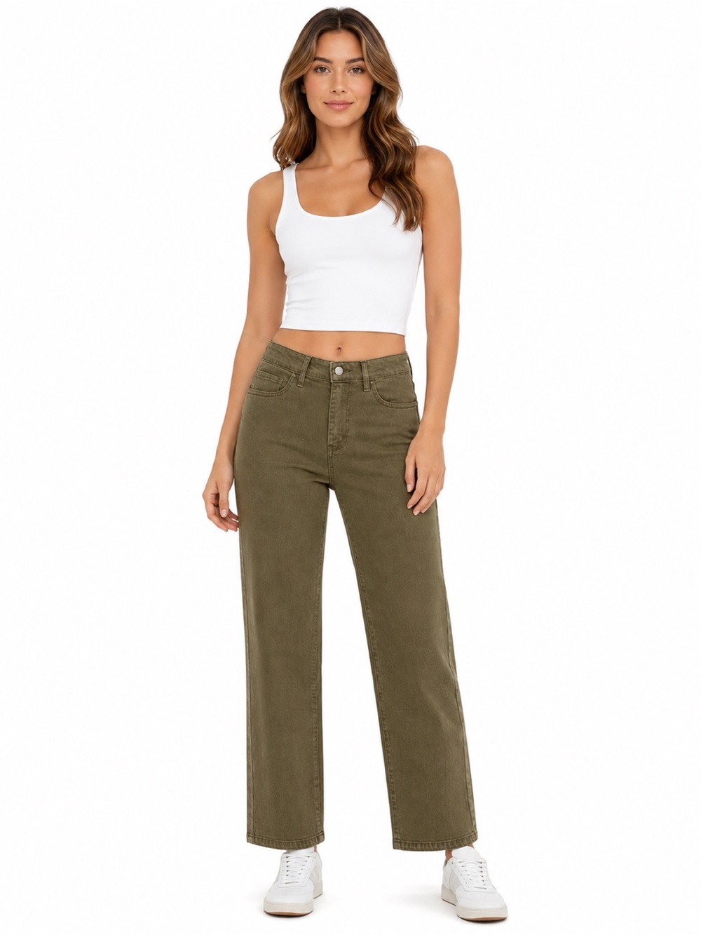 Well Worn Straight Leg Jeans in Olive Green